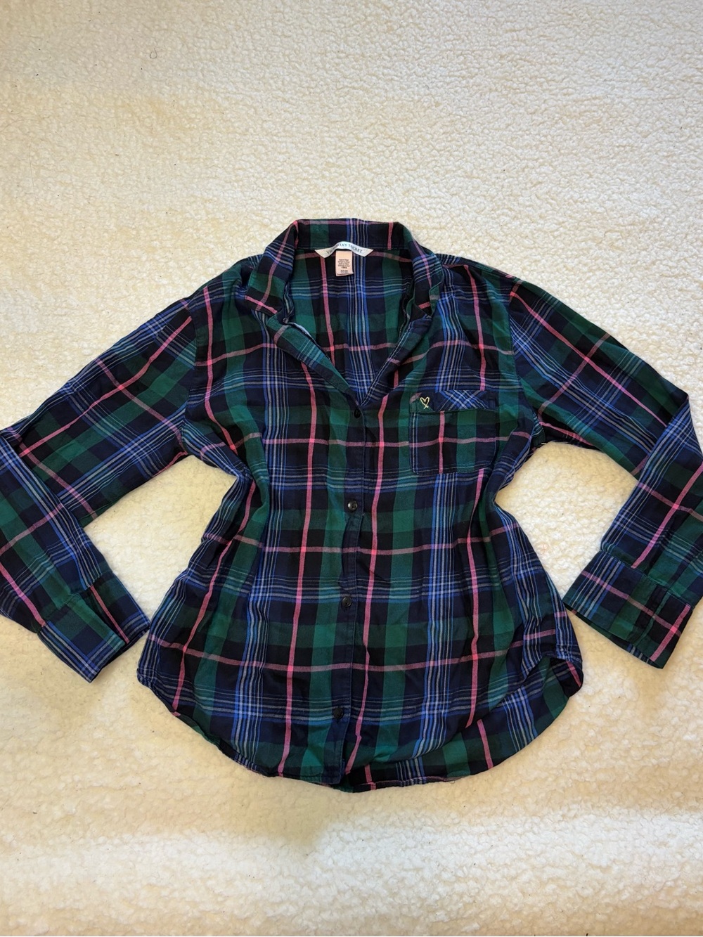 Victoria’s Secret Women Plaid Flannel Pajama Top Button Down Shirt